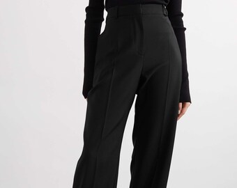 Women's Classic Black Formal Straight Fit High Waisted Pants Office Casual Attire