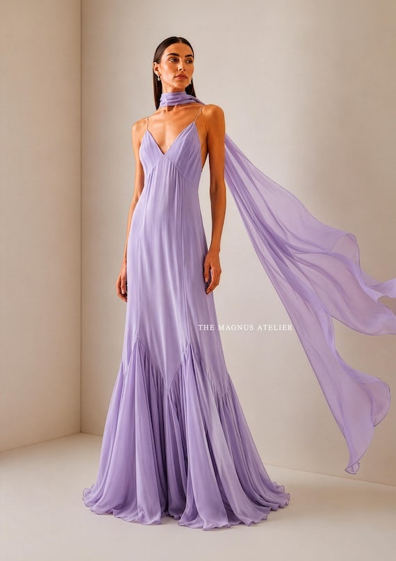 lavender chiffon bridesmaid dresses Dress, Open Back Maxi Gown With Scarf, Wedding Guest Dress, Dress, Formal Evening Gown Azazie Size:30X30 exc_vg Dusty Pink Satin A-line Line Dry