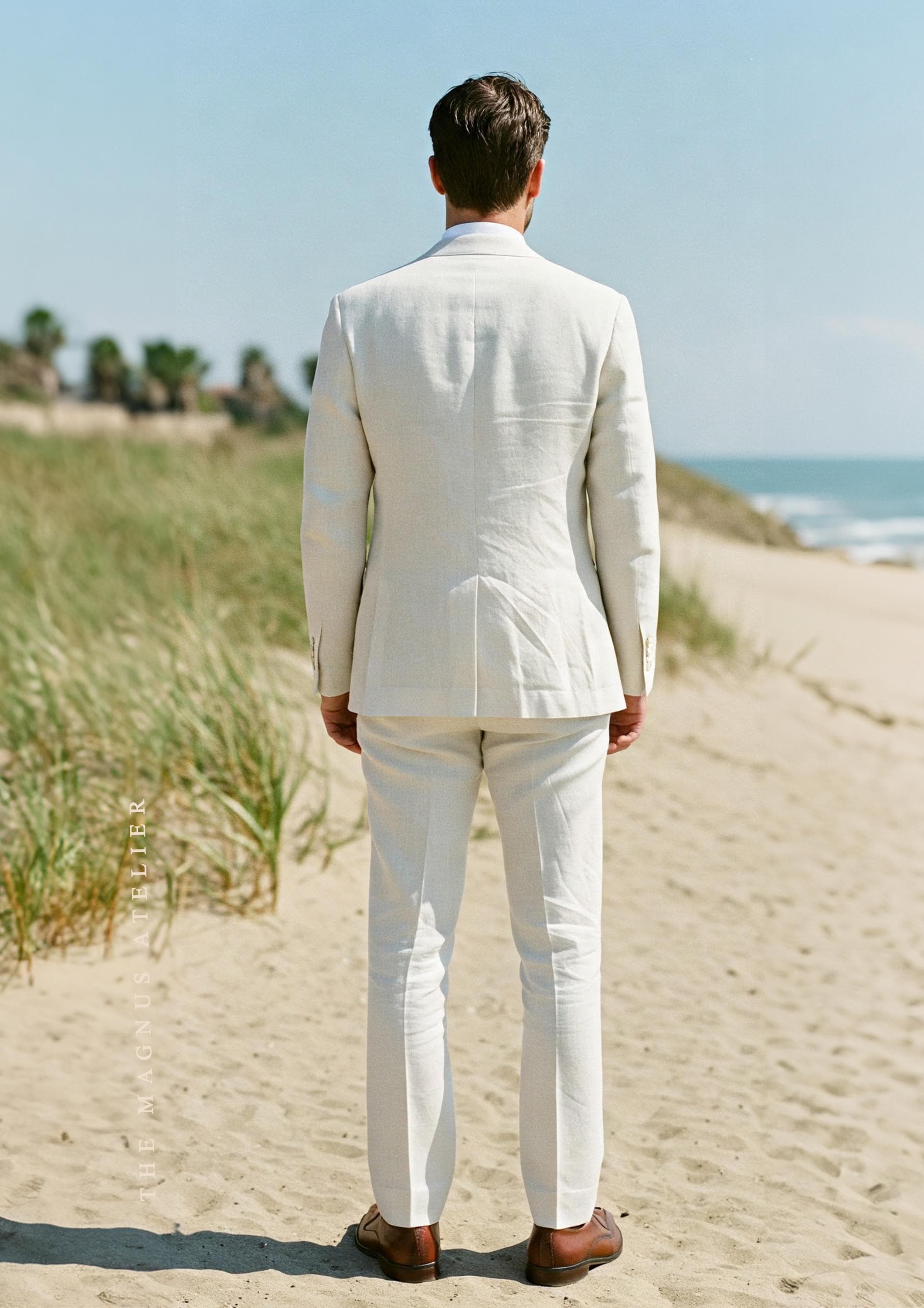 Light Blue Men’s Linen Suit – Beach Wedding Groom Attire, Slim-fit Light Blue Men’s Linen Suit – Beach Wedding Groom Attire, Slim-fit