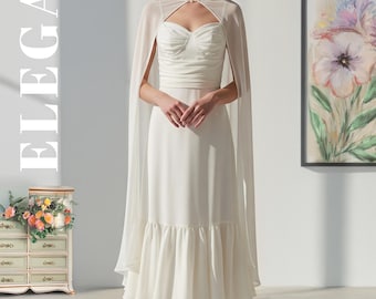 Abito da sposa in chiffon con mantello: elegante abito da sposa a trapezio