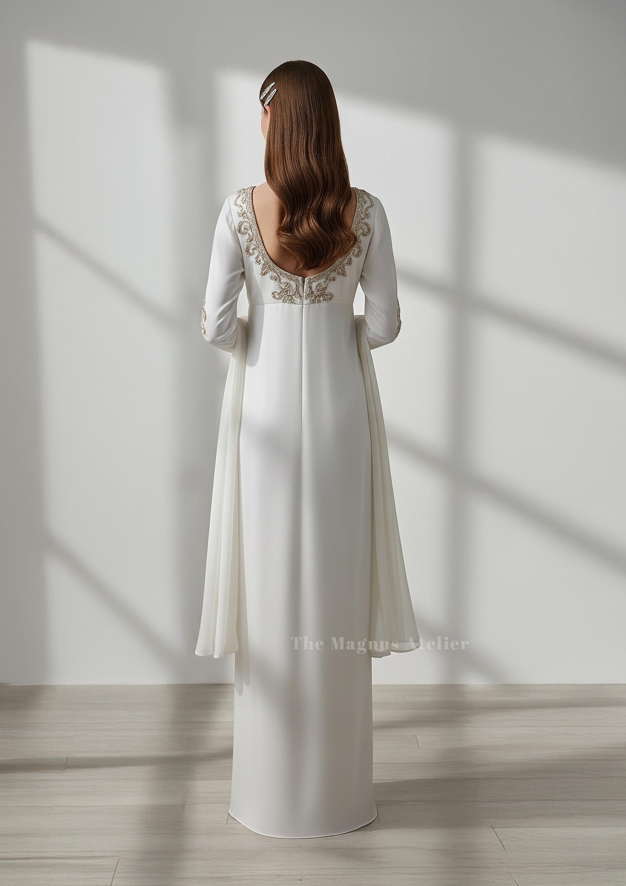 isla gordon engagement party dress 1970s Chiffon Regency Wedding Dress with Empire Waist, Daisy Lace, Bis –  HobbyBobbins main image 0