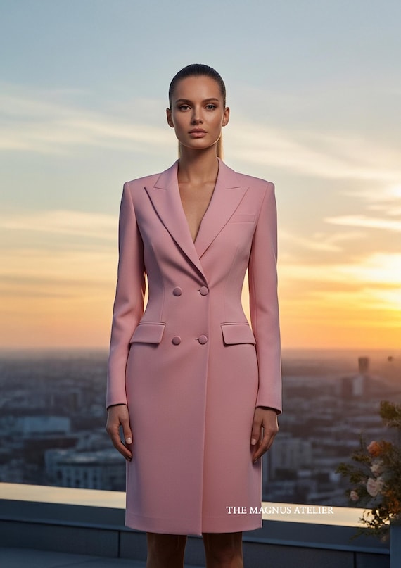 dusty pink blazer dress Semi-Formal Party Blazer Dress Light Pink Lapel Feather Hem Mini Dress