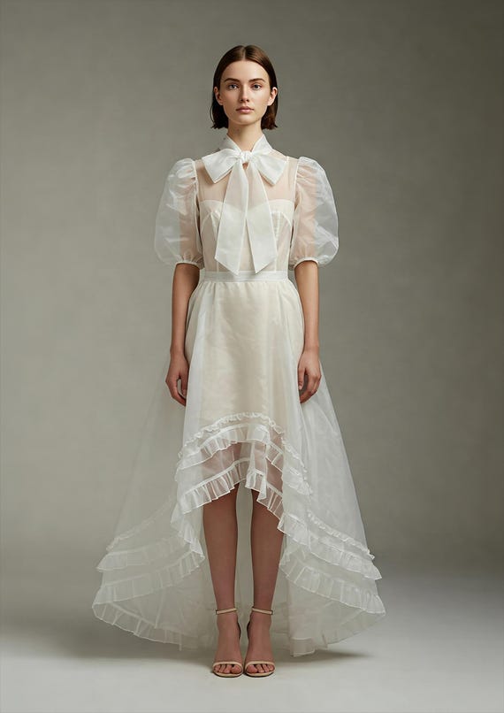 organza hem and sleeve lace dress Boho Victorian Removable Sleeves - Detachable Bicep off White Organza Lace Puff Sleeves, off Shoulder Bohemian Wedding Sleeves