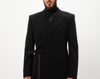 メンズ ブラック ダブルブレストスーツ – クラシックテーラード メンズ ブラック ダブルブレストスーツ – クラシックテーラード