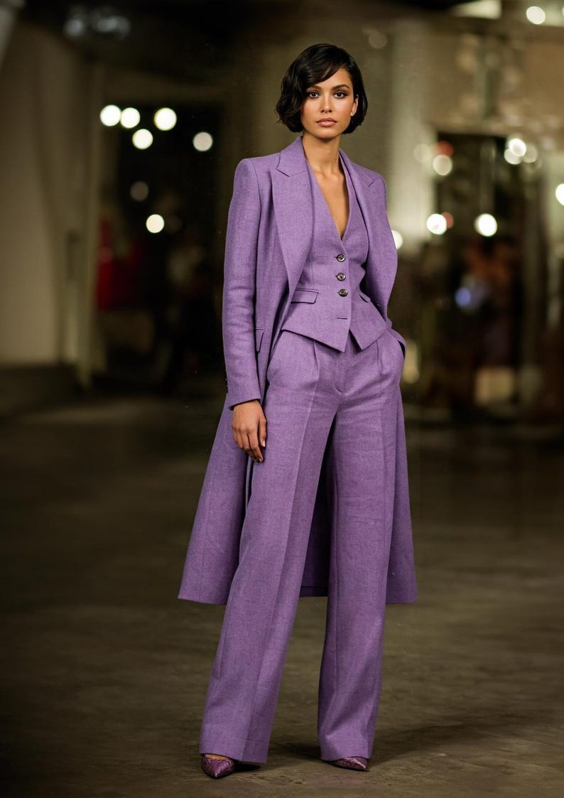 dressy women's pantsuit set in lavender shade