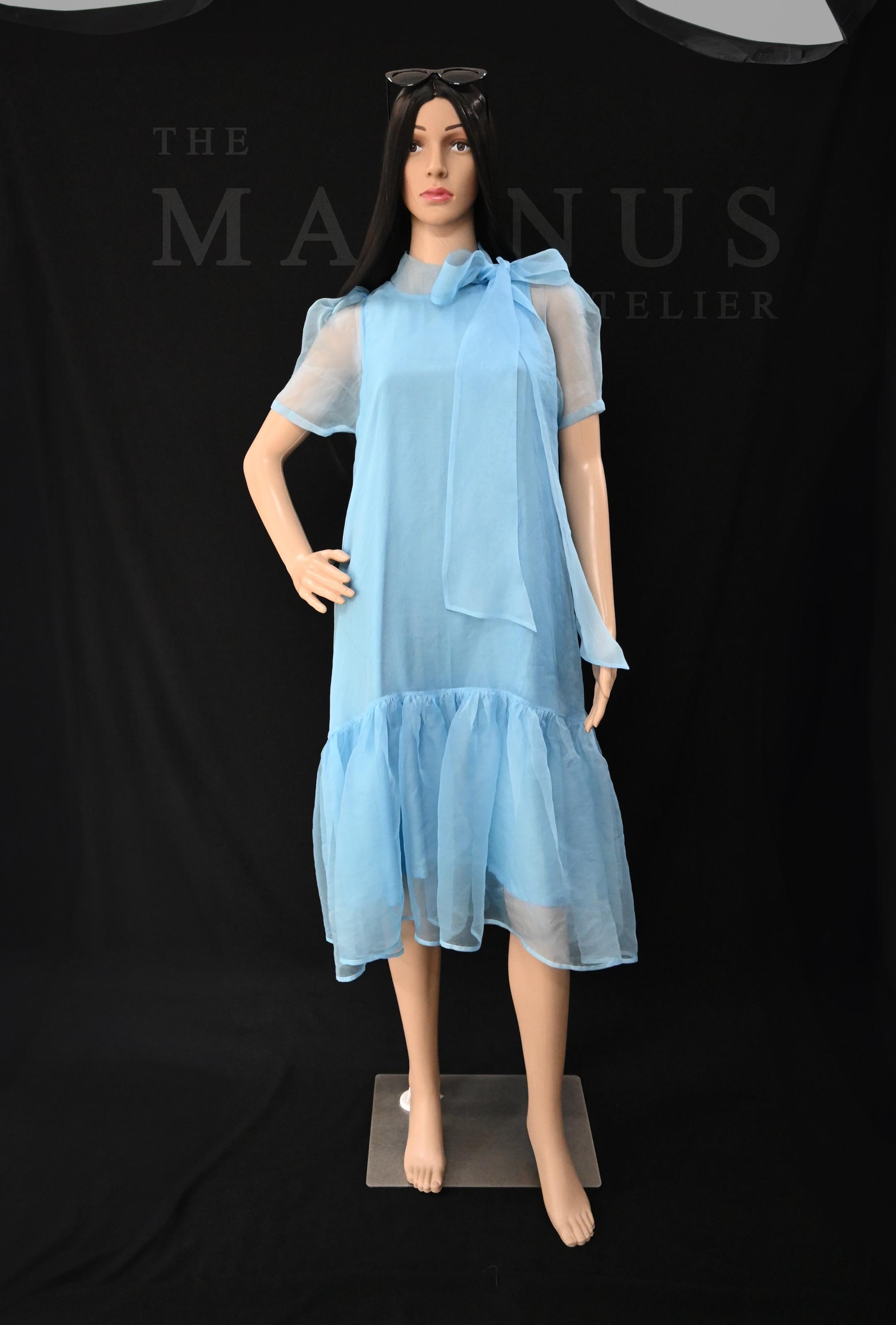 Blue Organza Lace Midi Dress