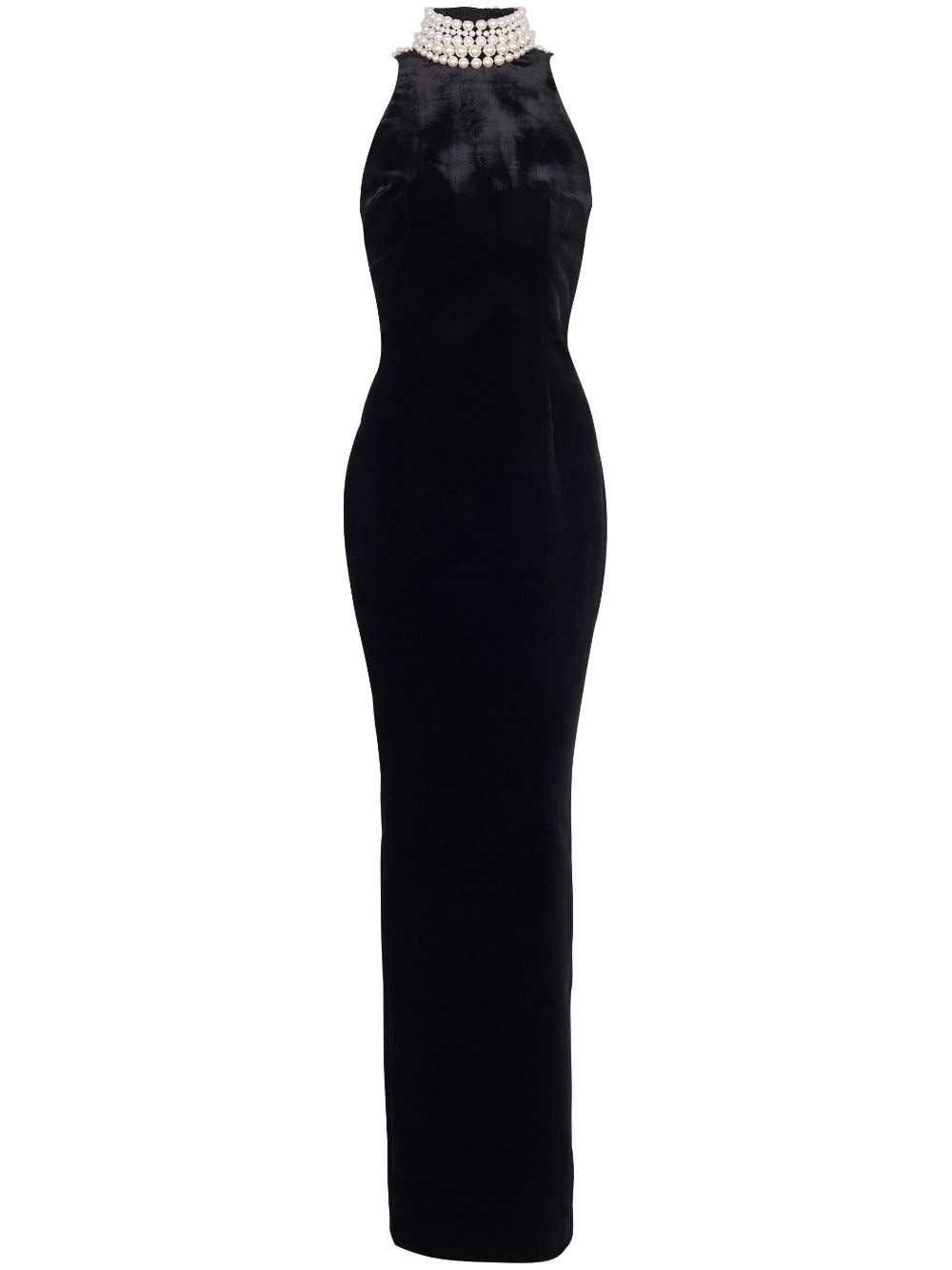 ワンピース BACK OPEN PEARL VELOUR DRESS One Shoulder Pearl Trim Maxi Dress Black - Luxe Maxi Dresses
