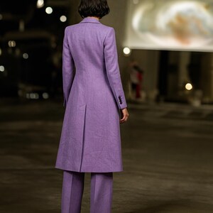 long coat suit set in lavender shade with matching flared trousers for working women