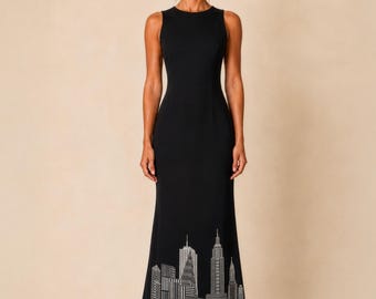 Black Embroidered New York Skyscraper Dress: Custom-made Prom Gown - Etsy