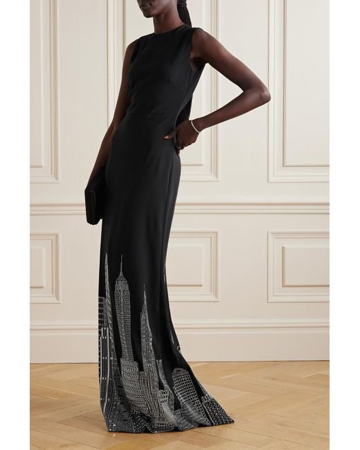 Black Embroidered New York Skyscraper Dress: Custom-Made Prom Gown