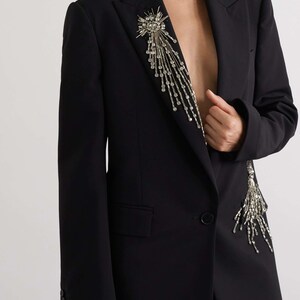 Classy Brand Full Embellishments Beaded One Button Black Blazer