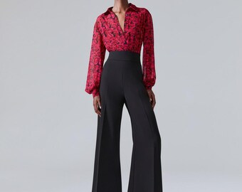 Women's Classic Black High-Rise Wide-Leg Pants for Effortless Style & Comfort