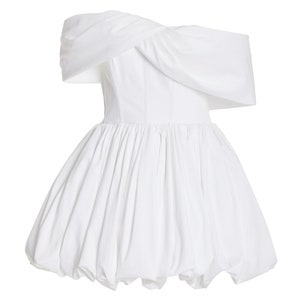 Women's Custom-made White Off-The-Shoulder Cotton-Poplin Mini Dress Corset Bodice Wedding Bridesmaid Guest Attire White