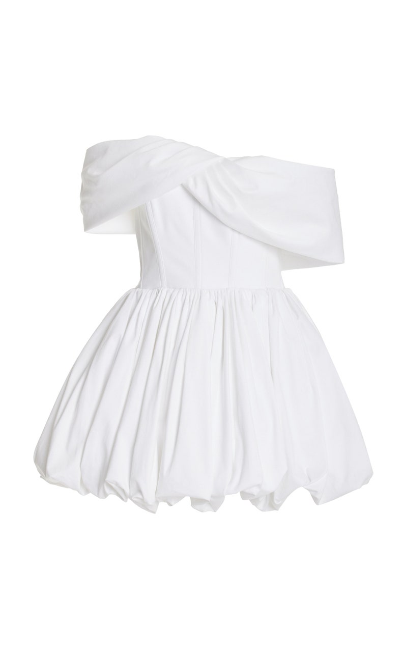 Women's Custom-made White Off-The-Shoulder Cotton-Poplin Mini Dress Corset Bodice Wedding Bridesmaid Guest Attire White