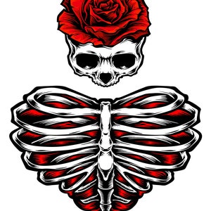 Dark romance red rose and skull gothic tattoo png svg jpg