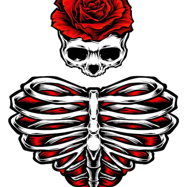 Dark romance red rose and skull gothic tattoo png svg jpg