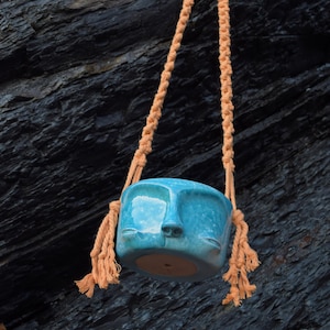 Handmade Ceramic Hanging Planter – Blue Planter – Macrame Plant Hanger – Designer Hanging Planter