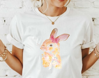 Bunny T-Shirt, Watercolor Bunny T-Shirt, Easter T-Shirt, Easter Shirt, T-Shirt with Easter Motif, Easter, Easter Gift Idea, Easter Gift for Her