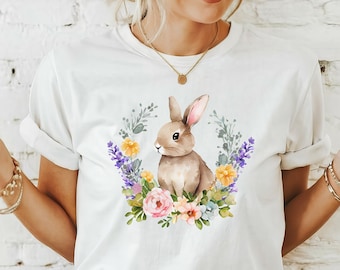T-Shirt mit Ostermotiv, Ostern T-shirt, Hasen T-shirt, Osterhase, Ostern Shirt, Hase mit Schleife T-shirt, Oster Shirt, Osterhase Grafik