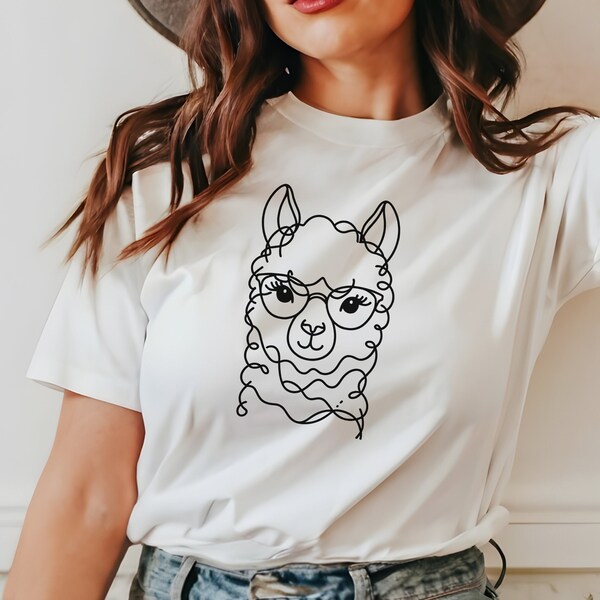 Llama with Glasses T-Shirt, Quirky Animal Tee, Hipster Llama Shirt, Funny Llama Lover Gift, Casual Cotton Top, Unique Illustrated Apparel