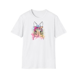 Paas t-shirt, konijn t-shirt, paashaas, paasshirt, konijn met strik t-shirt, paasshirt, paashaas grafisch, t-shirt met paasmotief White