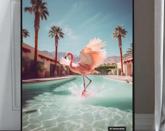 Flamingo Print | Palm Springs Poster | Mid Century Modern Wall Art | Retro Pool Print | Fine Art, Matte or Semi-Gloss | Multiple Sizes