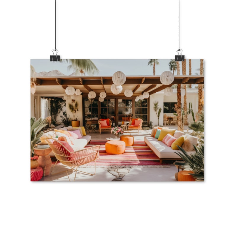 Palm Springs poster, vintage poster Californië, Californië poster, retro woonkamer, jaren 1970 poster, Palm Springs Mansion, Mid Century print afbeelding 6