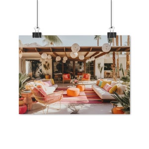 Palm Springs poster, vintage poster Californië, Californië poster, retro woonkamer, jaren 1970 poster, Palm Springs Mansion, Mid Century print afbeelding 5