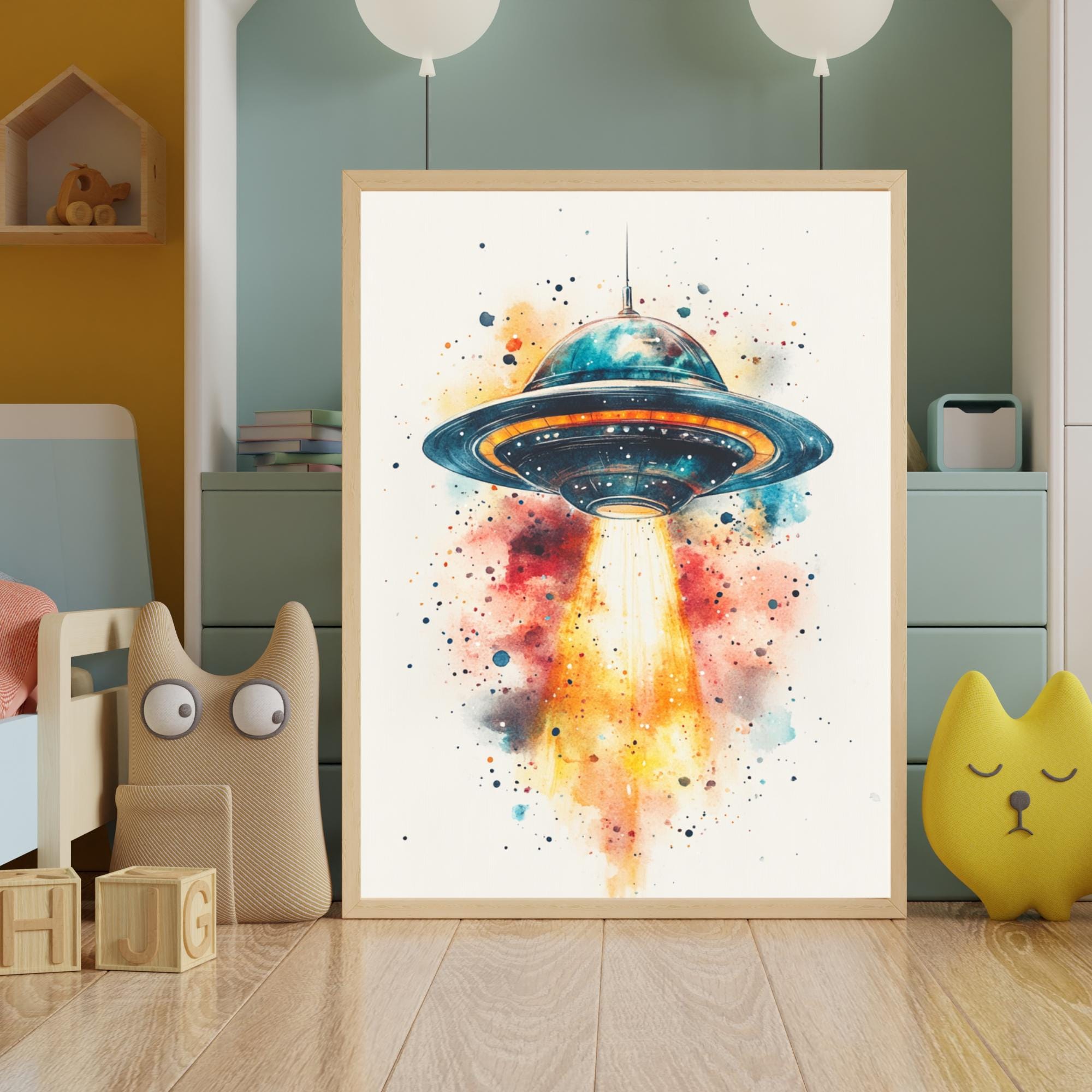 UFO Poster, Kids' Room Poster, Kids' Room Wall Decor, UFO Print, Sci-fi ...