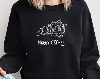 Christmas Sweatshirt Katzen, Meerry Catmas Shirt, Katzen Weihnachtspullover, Christmas Sweater Damen, Weihnachtspulli Damen, Cat Lady