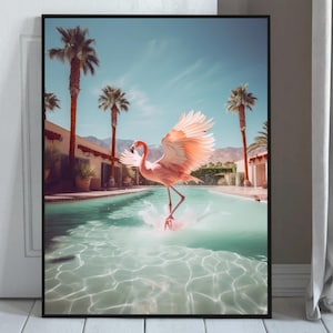 Flamingo Poster, Pink Flamingo Poster, Vintage Poster, Flamingo Print, Retro Wall Art, 1970s Poster, Mid Century Poster, Bird Wall Art