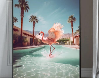 Flamingo Poster, Pink Flamingo Poster, Vintage Poster, Flamingo Print, Retro Wall Art, 1970s Poster, Mid Century Poster, Bird Wall Art