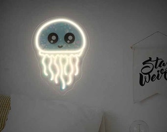 Jellyfish Neon Sign,Cute Handmade led light,Custom Neon Decor,Neon Light Sign For College Dorm, Bedroom Livingroom Home Decor,Creatures Sign