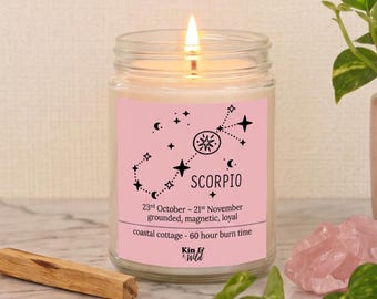Scorpio Candle Handmade with Soy Wax, Scorpio Gift Birthday Gift for Her Zodiac Star Sign Gift Christmas Gift Celestial Decor Spiritual