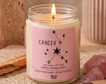 Cancer Candle Handmade with Soy Wax, Cancer Gift Birthday Gift for Her Zodiac Star Sign June & July Birthday Celestial Decor Spiritual