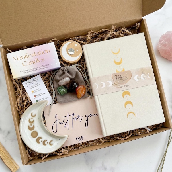 Manifestation Gift Set Spiritual Gift with Moon Phases Journal Spell Candle Crystal Hamper Birthday Gift for Her Thinking of You