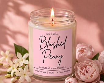 Blushed Peony Soy Wax Candle, Floral Scented Candle Birthday Gift for Her, Housewarming Present