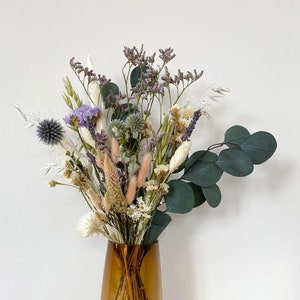 Dried Flower Bouquet Greens & Blues Dried Flower Arrangements with Thistles and Preserved Eucalyptus Boho Home Decor New Home Gift image 1