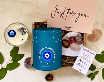 All Seeing Eye Crystal Candle Gift Set – Intention Candle with Crystals Manifestation Candle Witchy Decor Spiritual Gift for Her