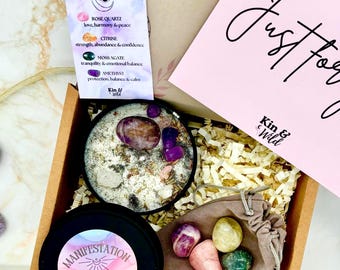 Crystal candle gift set, crystal gift birthday gift for her healing crystals spiritual gift manifestation candle ritual candle with crystals