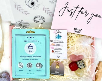 Libra Gift Set with Star Sign Crystals - Zodiac Self Care Present Letterbox Friendly Birthday Gift for her Hug in a Box Care Package