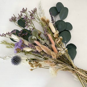 Dried Flower Bouquet Greens & Blues Dried Flower Arrangements with Thistles and Preserved Eucalyptus Boho Home Decor New Home Gift image 3