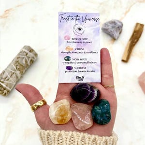 Trust in the Universe Crystals Gift Set, Spiritual Gift for Best Friend with Rose Quartz