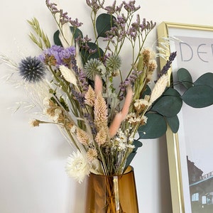 Dried Flower Bouquet Greens & Blues Dried Flower Arrangements with Thistles and Preserved Eucalyptus Boho Home Decor New Home Gift image 4