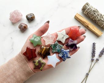 Hand Carved Crystal Star 3cm, Healing Crystals Gemstone Star Spiritual Gift for Her Pocket Stone Celestial Decor Letterbox Gift