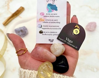 Virgo Gift Set with Virgo Crystals - Star Sign Gift Zodiac Crystal Letterbox Gift with Star Sign Necklace Charm