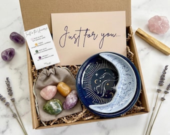 Celestial Trinket Dish with Crystals Gift Set, Moon Jewellery Dish, Spiritual Gift for Her Birthday Present