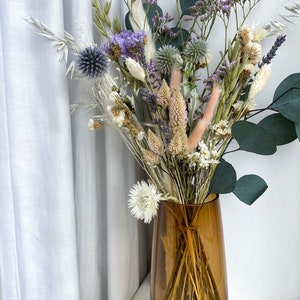 Dried Flower Bouquet Greens & Blues Dried Flower Arrangements with Thistles and Preserved Eucalyptus Boho Home Decor New Home Gift image 5