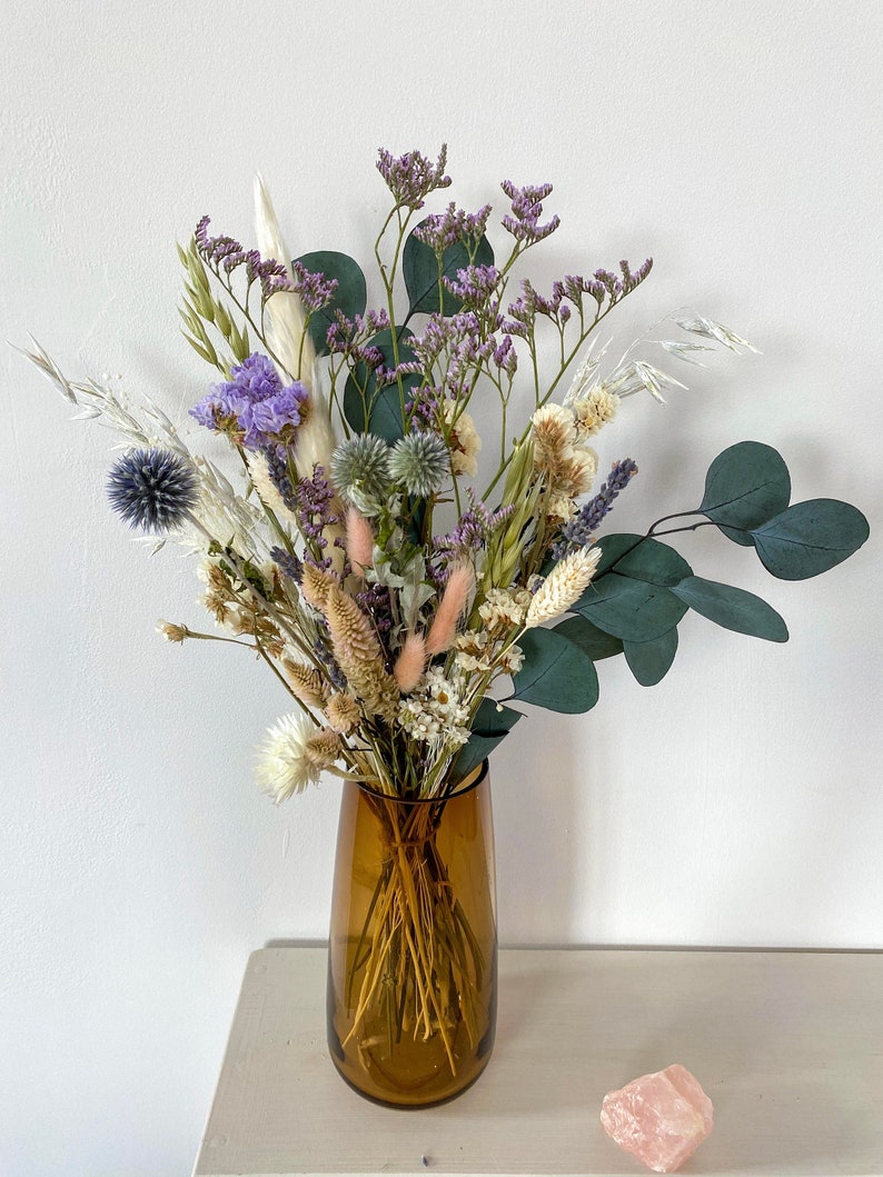 Dried Flower Bouquet Greens & Blues Dried Flower Arrangements with Thistles and Preserved Eucalyptus Boho Home Decor New Home Gift image 6