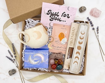Manifest and Chill Self Care Gift Birthday Gift for Her with Celestial Mug Incense and Crystals Care Package Get Well Soon Bestie
